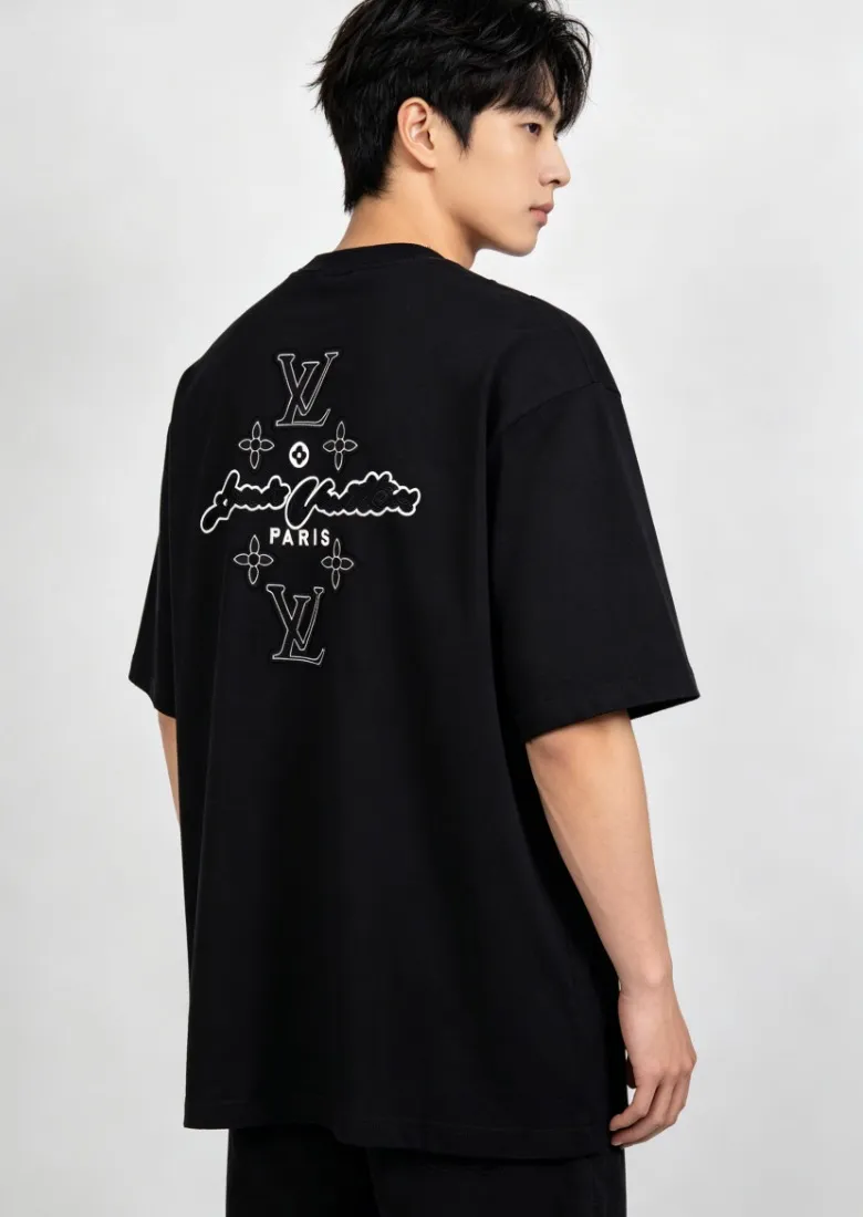 Louis Vuitton/Louis Vuitton heavy duty frayed embroidered patch embroidered short sleeves